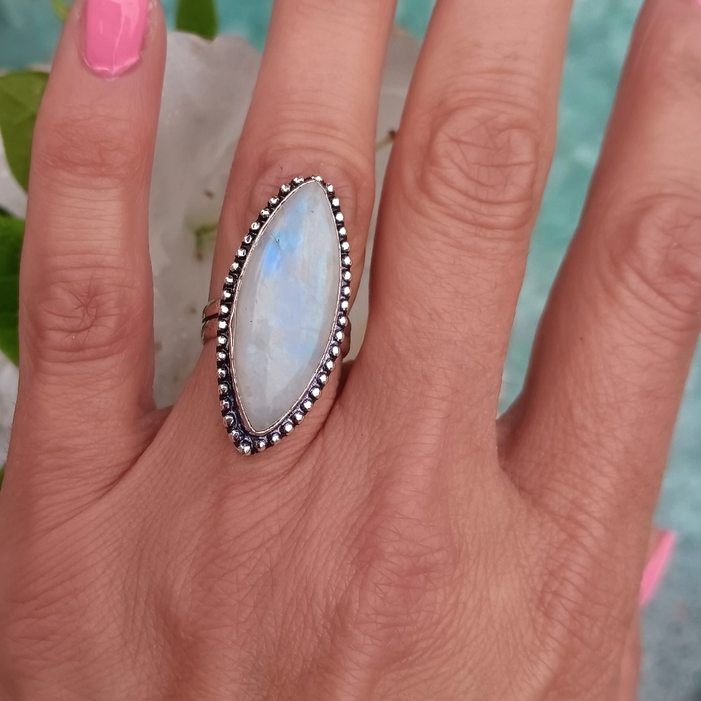 🌛sold Rainbow Moonstone Sterling Silver Ring - Picture 2 of 3